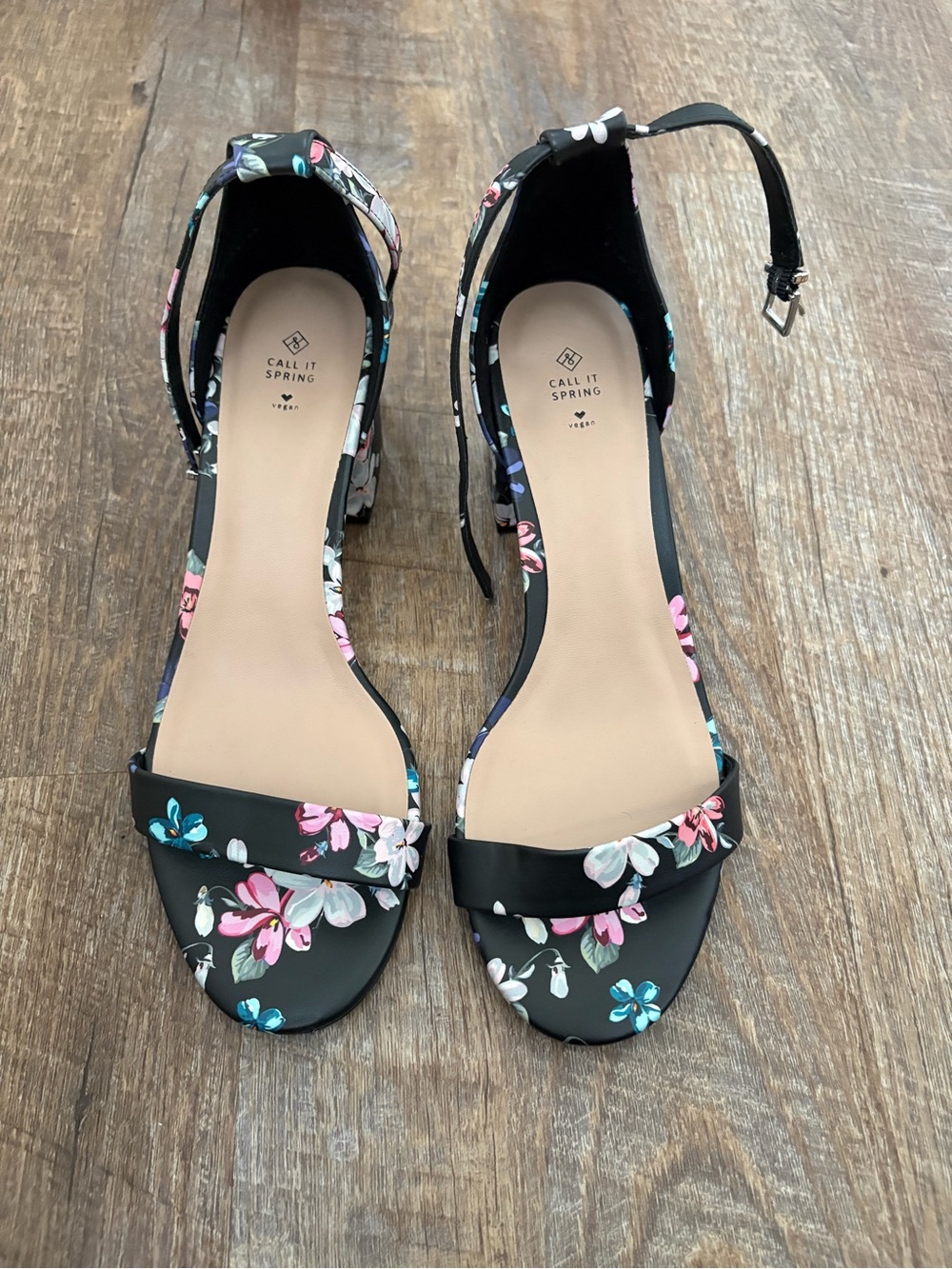 Call It Spring Black Floral Ankle-Strap Heels